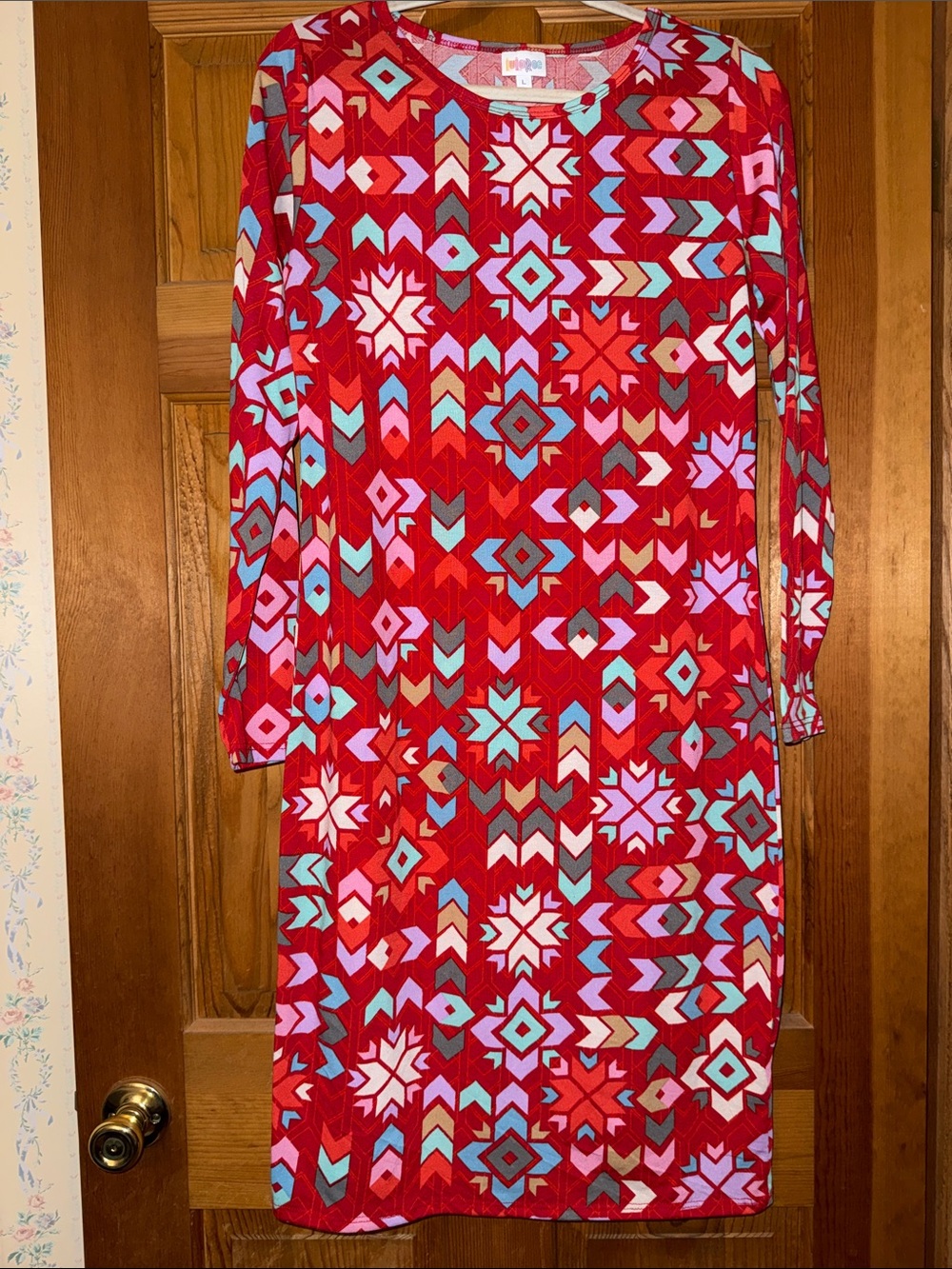 LuLaRoe Women's Red Geometric Long Sleeve Dress